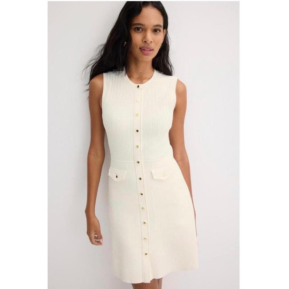 Sandro Cream Sleeveless Button-Front Knit Dress